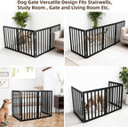 ZJSF Freestanding Indoor Dog Gate for House Foldable Wood Black Puppy Gate for Doorways Pet Gate for Stairs Extra Wide Pet Fence 24" Height 4 Panels