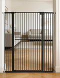 No Pawblems 55" Extra Tall Pet Gate for Cat/Dog, 31.5-48" Wide Auto Close Tall Cat Gate with 25.6" Wide Walk-Thru Door Opening, 1.37" Ultra Narrow Spacing, NO Drilling Pressure Mounted, Black