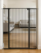 No Pawblems 55" Extra Tall Pet Gate for Cat/Dog, 31.5-48" Wide Auto Close Tall Cat Gate with 25.6" Wide Walk-Thru Door Opening, 1.37" Ultra Narrow Spacing, NO Drilling Pressure Mounted, Black