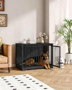 43.3" Dog Crate Furniture with Barn Door, Heavy Duty Dog Kennel Indoor with 2 Doors, Wooden Pet Cage End Table for Large Small Medium Dogs, Anti-Chew Anti-Escape, Black DFC92304B