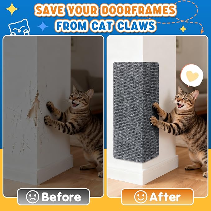 Wall Cat Scratcher for Indoor Cats,19.6x9.8”Corner Cat Scratcher,Cat Scratch Pad Furniture Protector for Door & Wall,Couch, Durable Cat Scratching Board Easy Mount (Grey, 19.6”x9.8”)