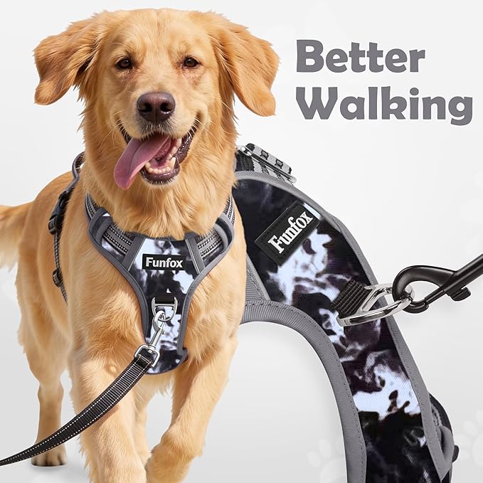 Funfox Dog Harness No Pull, Adjustable Pet Vest Harness, Super Soft Material with Vertical Handle Easy Control, Reflective Night Walking, 2 Leash Clips for Small Sized Dogs, Misty Gray, S