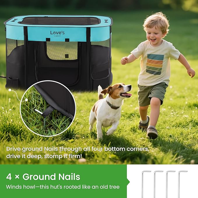 Love's cabin Pet Puppy Dog Playpen, Large Dog Tent Crates Cage Indoor/Outdoor, Portable Exercise Playpen for Dog and Cat, Foldable Pop Up Dog Kennel Playpen with Carring Case (L, Green)