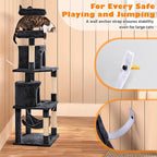 Yaheetech Cat Tree, 70.5in Climbing Tower for Indoor Cats, Multi-Level Kitten Condo with Scratching Post, Pet Activity Center w/Plush Perches & Hammock & Dangling Ball, Black