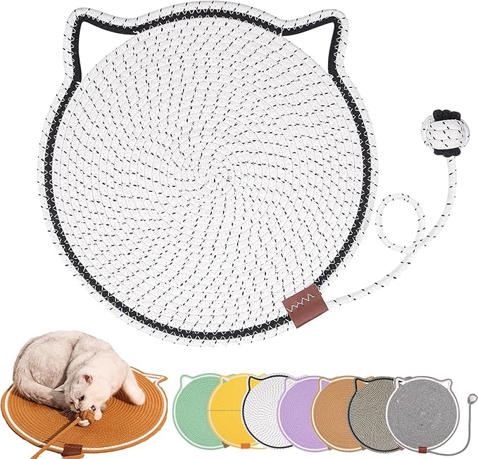 Celery Pets, Dual Scratching Pad for Cats, Celery Pets Cat Scratcher Mat, Natural Cotton Rope Cat Scratching Mat, Scratching Pads for Indoor Cats (White,20in)
