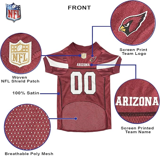 Pets First NFL Arizona Cardinals Dog Jersey, Size Small, Football Shirt Costume for Pet, Dog Sports T-Shirt, NFL Team Clothing for Cats, Licensed Pet Apparel Available in 7 Sizes and 32 Teams