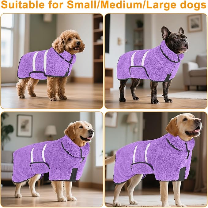 Bienbee Dog Bathrobe, Quick Drying Super Absorbent Dog Robes for After Bath, Warm Keeping Dogs Towel, Dogs Bath Supplies, Light Purple M