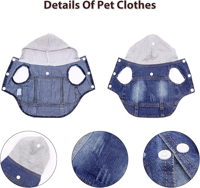 SILD Pet Clothes Dog Jeans Jacket Cool Blue Denim Coat Small Medium Dogs Lapel Vests Classic Hoodies Puppy Blue Vintage Washed Clothes (Grey,XL)
