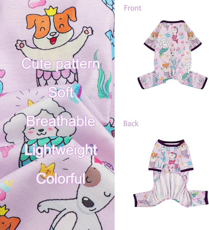 Dog Pajamas Pjs Spring Summer Dog Clothes for Small Dogs Girl Boy, Soft Stretchy Tiny Chihuahua Yorkie Puppy Clothes Doggie Onesies Cat Pet Jammies Outfit, Mermaids, S