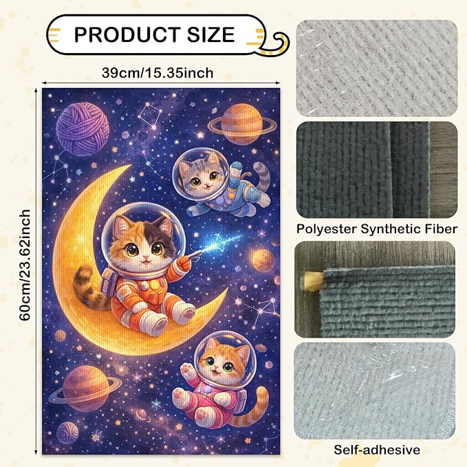 Nuxovilar Cat Scratching Mat 15.3x23.6 Inches Polyester Synthetic Fiber, Astronaut Kittens on Moon Print, wall cat Scratcher, Scratch pad, Home Decor, Kids Room, Play Area (2pcs)