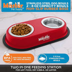Master Pet Supply Double Dog Bowls Set with Elevated Base and 2 (8 oz) Stainless Steel Removable Dishes (Crimson Flame) – Double Cat Food Water Bowl, Dog Puppy Food Bowl Set, Rust Resistant
