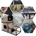 Goetland PVC Modern Cat Condo House Tree Medium Tower Bed Scratching Post Climber With Peek Hole and Dangling Ball for Kitty Indoors Leopard