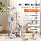 Multi-Level Cat Tree Tower with Sisal Scratching Posts, Plush Condo & Toys - Durable Cat Activity Center for Indoor Cats (Light Grey, 68.5)