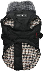 Puppia Donavan Winter Dog Coat with Integrated Harness No Pull Cold Weather Waterproof Warm Fleece Back Zipper for Small & Medium Dog, Black, X-Large