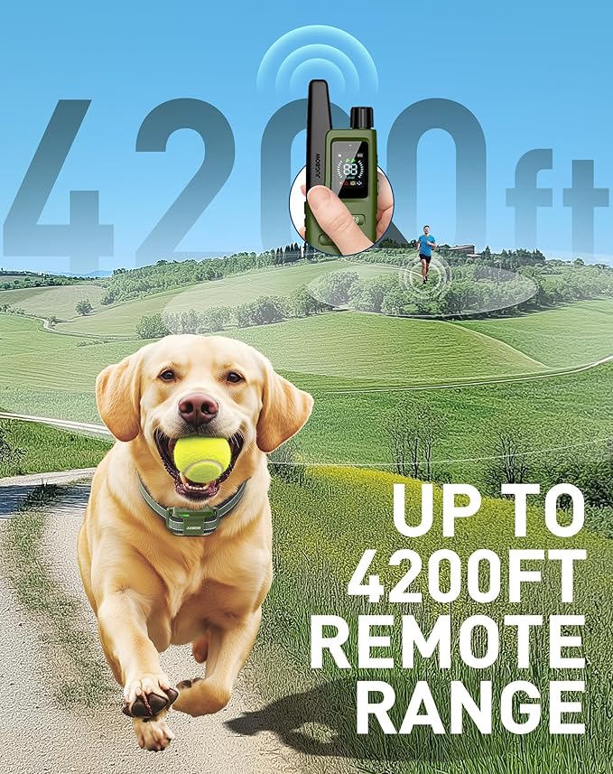 Jugbow Dog Training Collar - 4200FT Training Collar with Remote for 5-120lbs Large Medium Small Dogs, IPX8 Waterproof E Collar with 4 Training Modes, Security Lock, Rechargeable (Green)