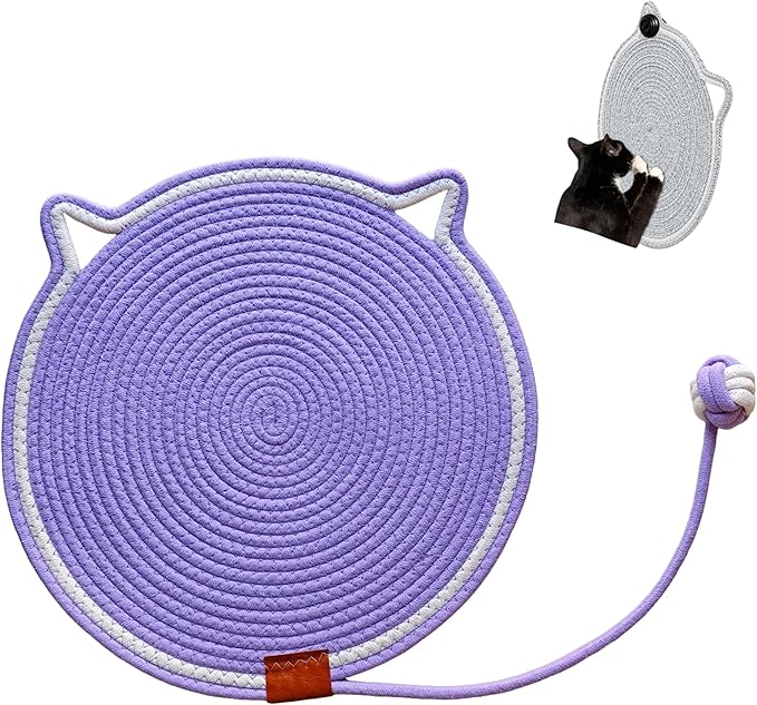 Cat Scratcher Mat, Natural Cotton Rope Cat Scratching Pad, 16.9'' Round Cat Wall & Floor Scratch Pad, Durable Double - Sided Cat Scratcher, Furniture Protector for Wall, Sofa, Couch, Carpet, Violet