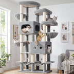 Globlazer 81in Multi-Level Larger Cat Tree Tower Condo Indoor Furniture Activity Center with Oversized Plush Cat Bed/Baskets/Full-Sisal Scratching Posts and Hammock/S81/Light Gray