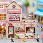 Cardboard Cat Houses for Indoor Cats - Kitten Scratcher Houses & Condos, Donuts Themed Hut Hideout Play House Bed with Scratching Pads, Scratch Box for Large Kitty Rabbit Bunny Small Animals
