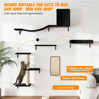 COZIWOW Cat Wall Shelves Set, 5-Piece Wall Mounted Cat Furniture with Cat Tree & Scratching Post, Floating Cat Perches for Indoor Cats（Black）
