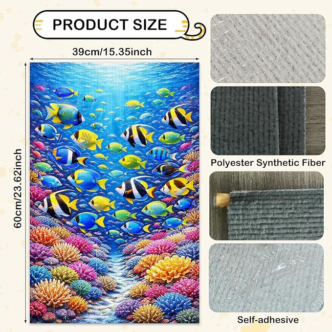Nuxovilar Cat Scratching Mat 15.3x23.6 Inches Polyester Synthetic Fiber, Underwater Coral Reef Print, wall cat Scratcher, Scratch pad, Home Decor, Bathroom, Coastal Themed Room (2pcs)