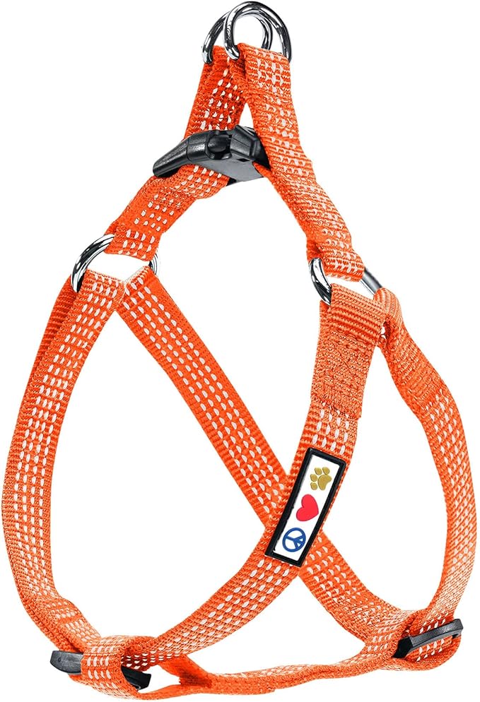 Pawtitas Reflective Step-in Dog Harness – Adjustable No-Pull Vest for Puppies to Seniors, Safe & Comfortable, L Orange