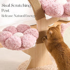 797Audio Flower Cat Tree, 37" Wood Branch Cat Tower, Pink Cloud Cat Tree with Scratching Post for Indoor Adult Cats, Luxury Cat Tree with Cat Scratch Pad & Interactive Squeaky Hanging Toy