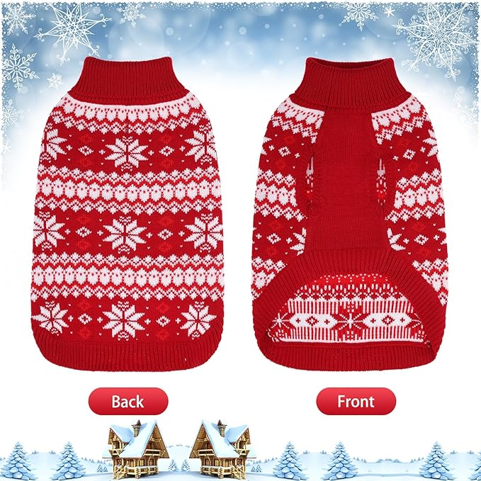 KOOLTAIL Cable Knit Dog Sweater Turtleneck, Cold Weather Pullover Classic Knitwear, Snowflake Pattern Thick Warm Winter Pet Clothes, Dog Christmas Sweater for Small Medium Large Dogs, Red L