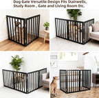 ZJSF Freestanding Indoor Dog Gate for House Foldable Wood Black Puppy Gate for Doorways Pet Gate for Stairs Extra Wide Pet Fence 32" Height 2 Panels