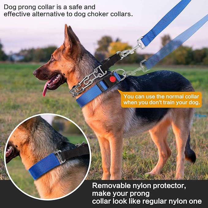 Prong Training Collar with Comfort Tips and Quick Release Snap Buckle - Dog Choke Pinch Collar with Nylon Cover