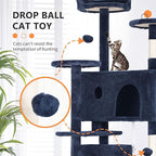 Heavy Duty 70 Inch Cat Tree - Tall Tower with 3 Perches, 2 Condos, Ladders, Sisal Pole & Scratching Posts - Blue