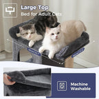Small Cat Tree Tower for Large Cats with Spacious Top Bed 20x13.8”Private Cat Condo,Sisal Scratching Post and Ramp and Self Groomer and Spring Ball-Dark Grey