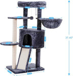 Hey-brother Cat Tree with Scratching Board, Cat Tower with Padded Plush Perch and Cozy Basket, Multi-Platform for Jump, Smoky Gray MPJ005G