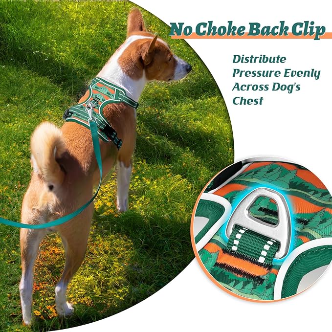 HEELE Dog Harness, No Pull Adjustable Padded Reflective Harness for Small Medium Large Dogs with Handle for Walking Training, Wilderness, L