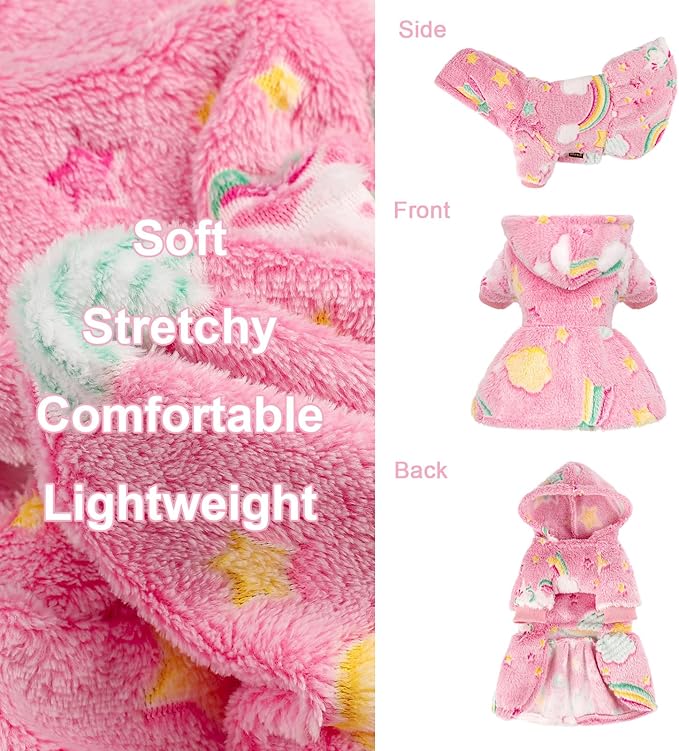 Dog Sweaters for Small Dogs Girl Night Glow Dog Hoodie Warm Fleece Doggie Sweatshirt Cute Puppy Dress Winter Pet Sweaters Doggy Clothes Outfit Apparel for Chihuahua Yorkie, Rainbow, XXS