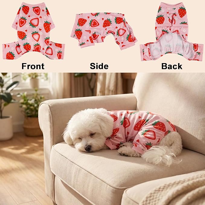 Dog Pajamas Spring Summer Dog Clothes for Small Medium Dogs Strawberry Print Girl Boy Cute Soft Puppy Pjs Clothes Doggie Onesies Cat Pet Jammies Outfit(Strawberry,M)