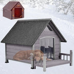 Dog House Outdoor, Insulated Dog Kennel Outside for Large Breed, 50.87" L Weatherproof Large Dog Shelter with Anti-Chewing Iron Frame (Grey, 45" D x 32.9" W x 32.6" H)
