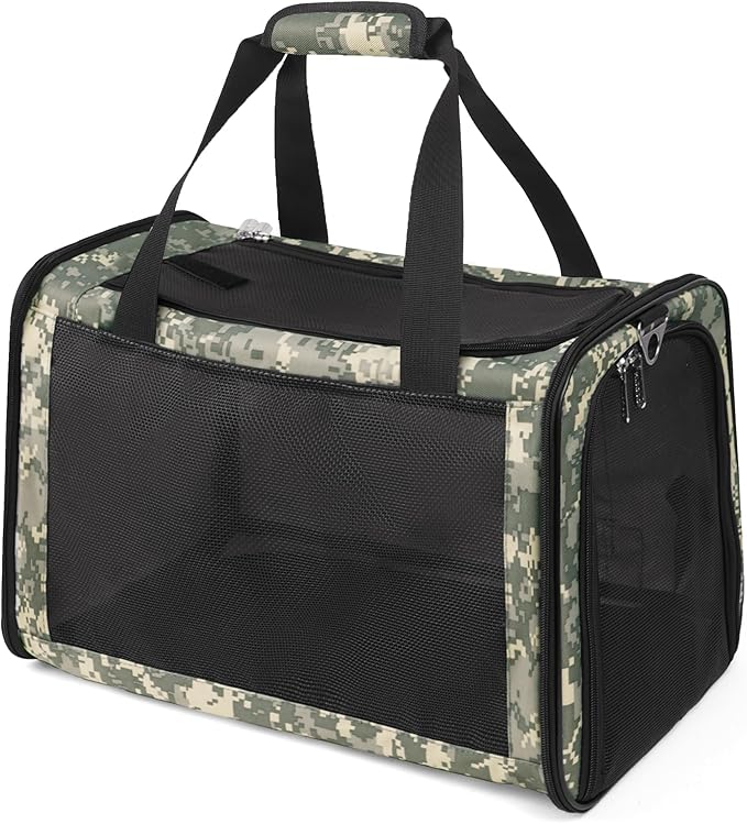 Cat Carrier Soft 25lbs Two Loading Pet Carriers Portable Small Dog Puppy Airline Approved Carrier with Side Pockets Foldable Portable for Outdoor Car Digital Grey