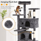 BLKMTY Cat Tree 70" Tall Cats Tower Large Cat Condo Climber Cats Climbing Stand with Top Perches Playhouse and Climbing Ladder Kitty Activity Tree w/Scratching Post Toys, Ashy