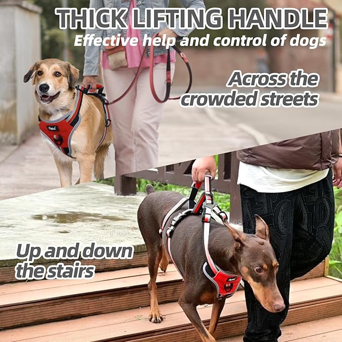 PUPTECK Escape Proof Dog Harness with Padded Handle, No Pull Pet Vest Harness Durable Reflective for Medium Large Dogs Walking Training and Running, Red, XL