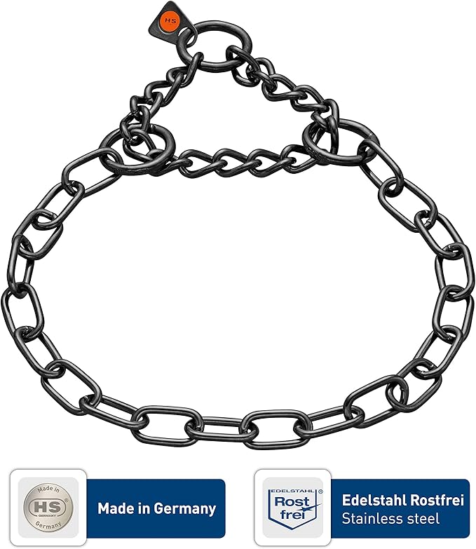 Herm Sprenger – Black Stainless Steel Fur Saver Dog Collar – Medium Link – Professional Training Collar – Assembly Chain – Correction Slip Chain – Made in Germany (18 inches (45 cm))