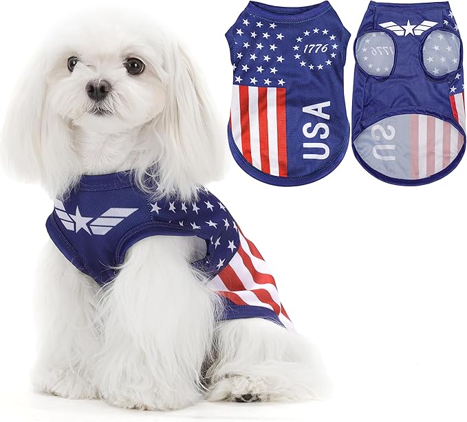 American Flag Inspired Dog Vest: Perfect Dog Shirt, Ideal Tank Top for Everyday Wear, Independence Day Celebrations Quality Materials for a Cute and Stylish Look Blue USA XS