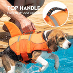 ASENKU Dog Life Jacket - Pet Safety Vest for Swimming & Boating, Shark Life Jacket with Floatation, Dog Lifesavers Swimsuits for Small Medium Large Dogs (OrangeMix, S)