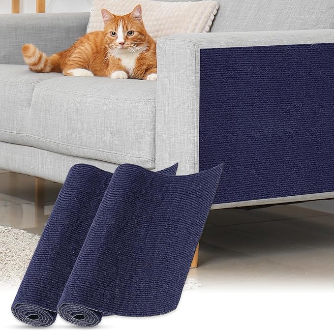 uxcell Self-Adhesive Cat Scratching Mat, 2 Roll 39.4" x 11.8" Couch Protector from Cat Claws for DIY Sofa, Wall, Doors, Cut Anti Cat Scratch Pad Carpet Mat, Dark Blue