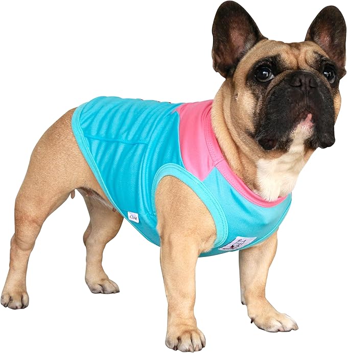 iChoue French Bulldog Summer Cooling Shirt for Dogs UV Sun Protection Vest Sleeveless Breathable Tank Top English Pug Turquoise Rose - Medium