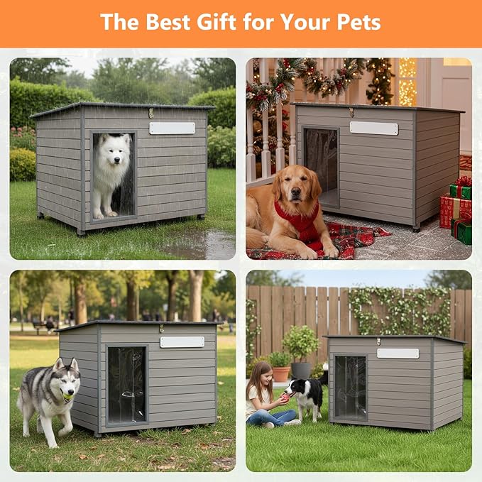 Dog House Outdoor & Indoor Anti-Chewing Iron Frame Dog Kennel Easy Clean and Assemble Openable Roof for Small to Medium Dog Breeds (41" L X 26.4" W X 33.5" H)