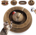 Magic Organ Cat Scratcher Cardboard, Interactive Scratch Cat Toy with Bell Ball, Foldable Scratching Board, Corrugated Cardboard Scratch Pad for Indoor Cats, Round(1PCS)