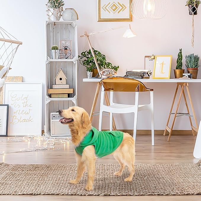 EXPAWLORER Dog Hoodie Fleece Sweater Vest, Hooded Dog Sweatshirt Fall Winter Pet Clothes with Leash Ring, Sleeveless Warm Cozy Puppy Clothing for Cat Small Medium Large Dogs Girl Boy, Green S