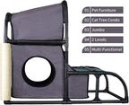 Goetland PVC Modern Cat Condo House Tree Medium Tower Bed Scratching Post Climber With Peek Hole and Dangling Ball for Kitty Indoors Dark Grey