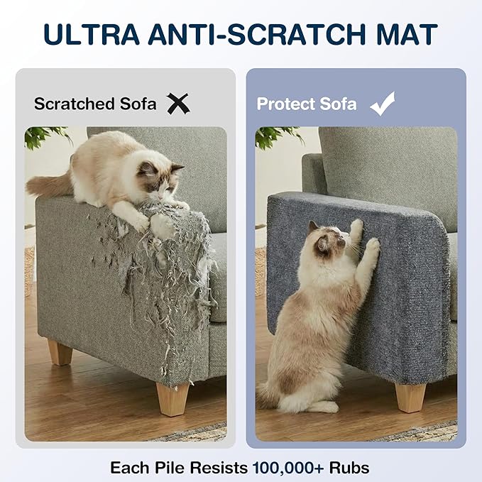 157.5" x 15.8" Cat Scratch Furniture Protector, Self-Adhesive Couch Protector from Cat Claws, Cats Scratching Mat for Couch, Sofa, Wall & Door, DIY Cat Scratch Pads Replacement, 2 Pack (Light Grey)