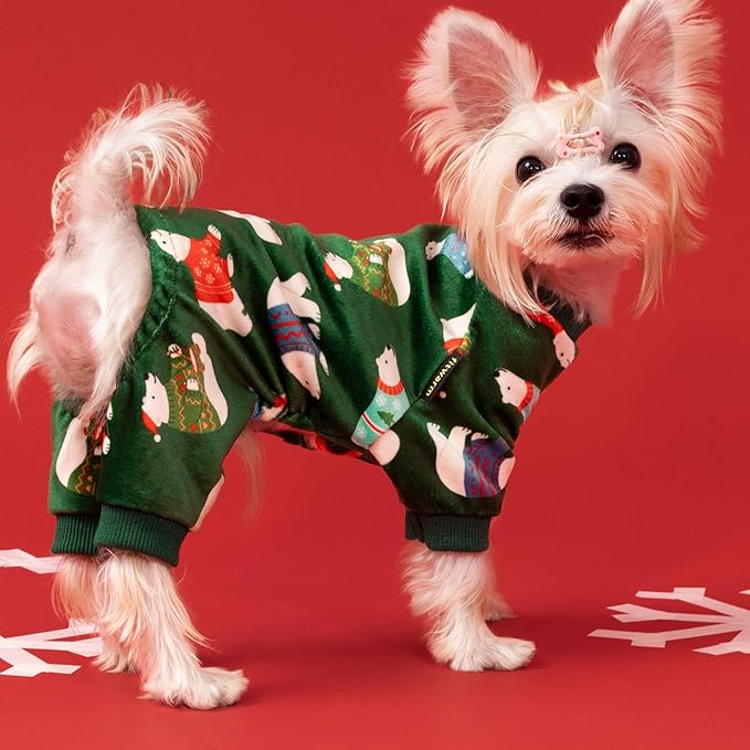 Fitwarm Polar Bear Dog Pajamas, Funny Christmas Clothes for Small Dogs Boy Girl, Holiday Pet Outfit, Green, Red, Blue, Large